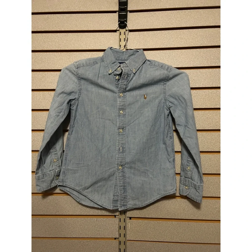 Ralph Lauren Kids Light Blue Cotton Chambray Button Down Shirt Size 8 S/P